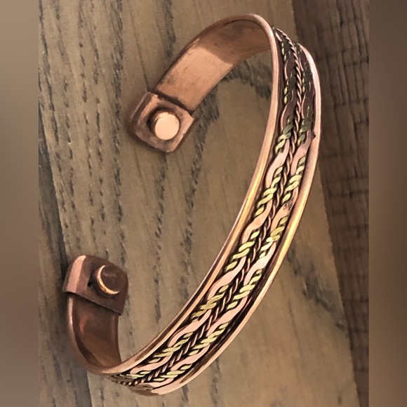 Pure Copper Two Tone Magnetic Bracelet Energy Cuff Bangle - Picture 3 of 6